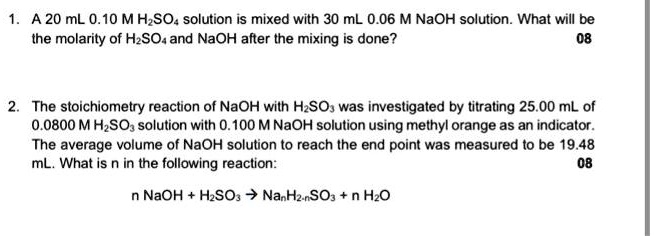 a 20 ml 010 mhso solution is mixed with 30 ml 006 m naoh solution what ...