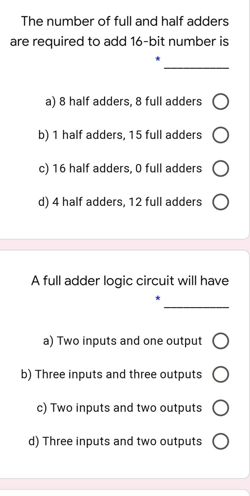 Solved The Number Of Full And Half Adders Required To Add A 16 Bit Solved The Number Of Full And Half Adders Required To Add A 16 Bit