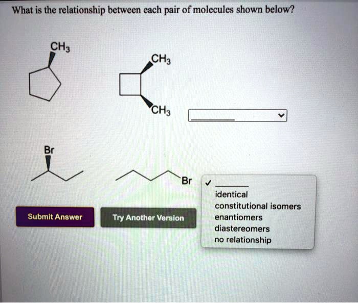 Solved What Is The Relationship Between Each Pair Of Molecules Shown Below Ch3 Ch3 Ch3 Br 7843