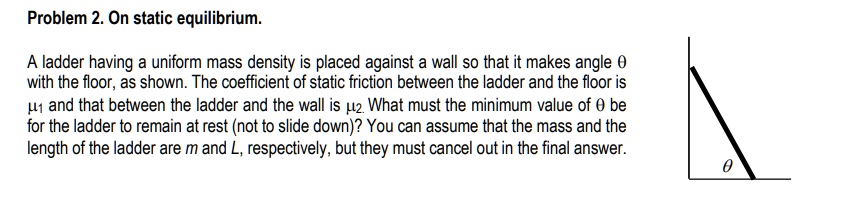 Problem 2. On static equilibrium. A ladder having a uniform mass ...