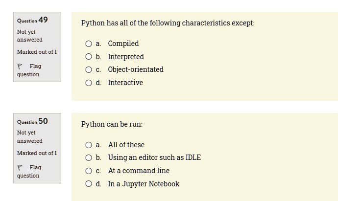 SOLVED: Python has all of the following characteristics except: a ...