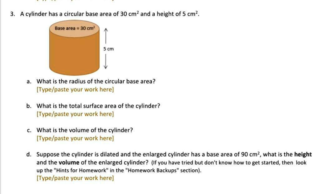 base area of right circular cylinder is 30 cm