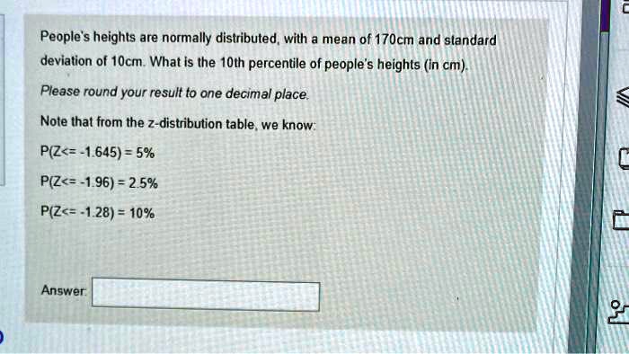 People's heights are normally distributed with a mean of 170 cm and a ...