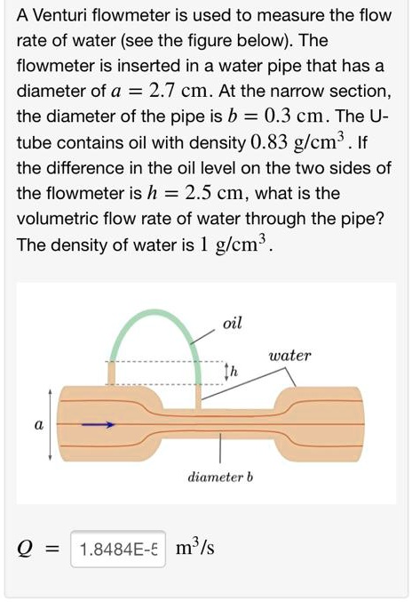 SOLVED: A Venturi flowmeter is used to measure the flow rate of water ...