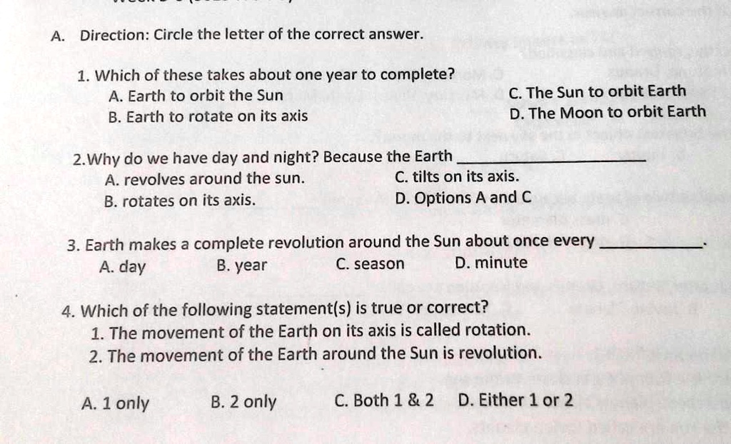 SOLVED: Direction: Circle The Letter Of The Correct Answer. 1. Which Of ...