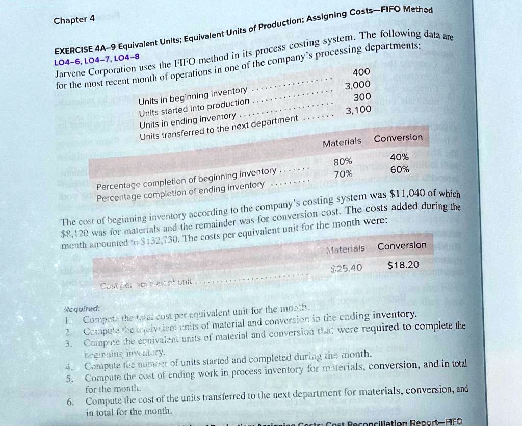 assigning costs fifo method chapter 4 production equivalent units ...