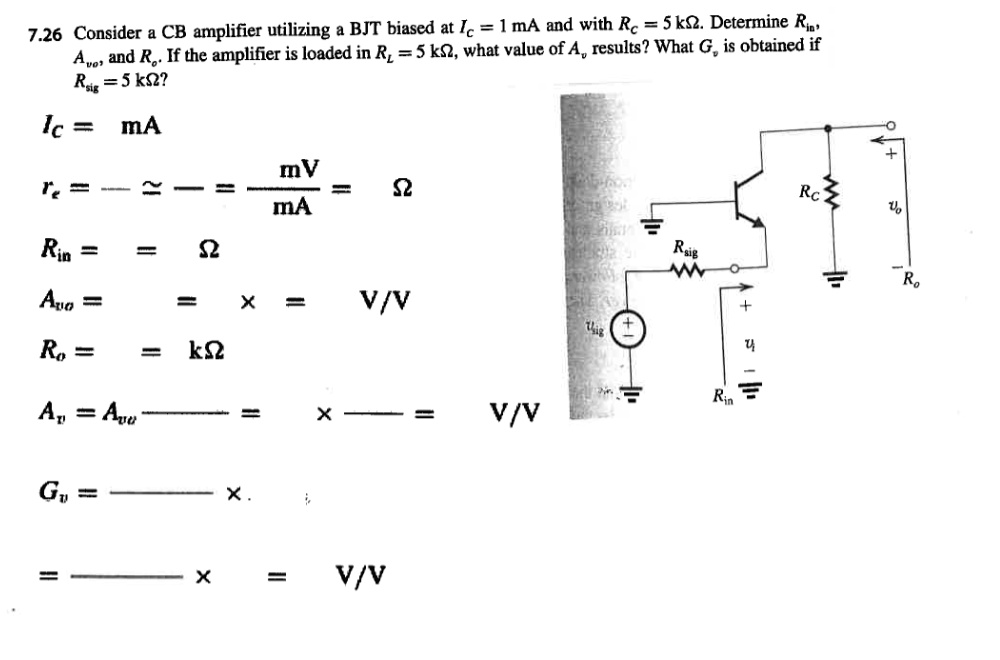 SOLVED: 7.26 Consider A CB Amplifier Utilizing A BJT Biased At Ic = 1 ...