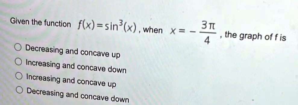 SOLVED: Given the function f(x)=sin?(x) when X= 31 4 the graph of fis ...