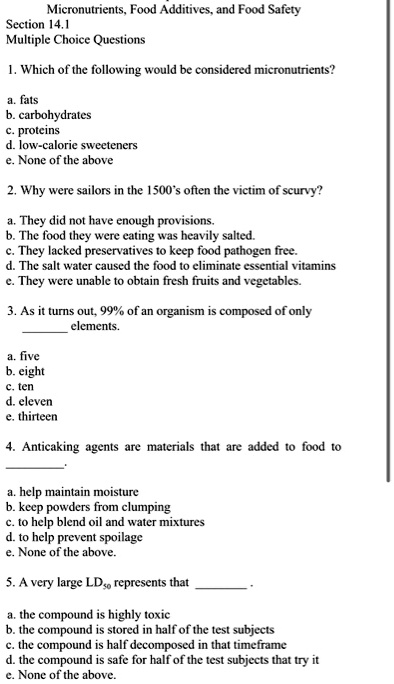 SOLVED:Micronutrients; Food Additives And Food Safety Section 14 ...