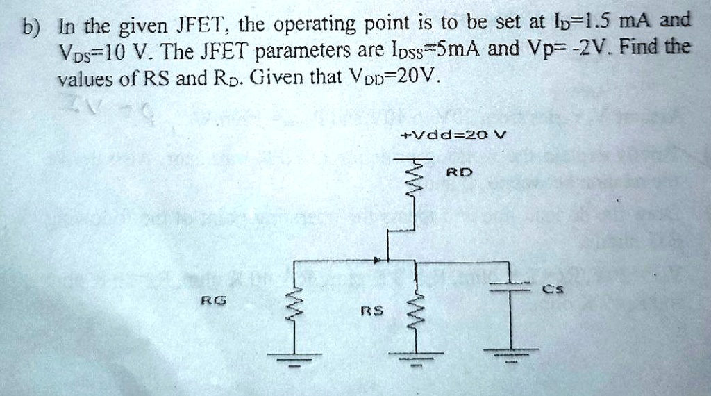 In the given JFET, the operating point is to be set at ID = 1.5 mA and