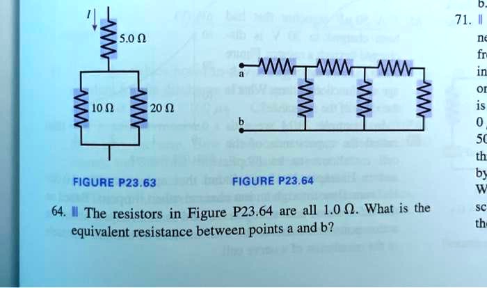 64. The resistors in Figure P23.64 are all 1.0 ?. What is the equivalent resistance between points a and b?