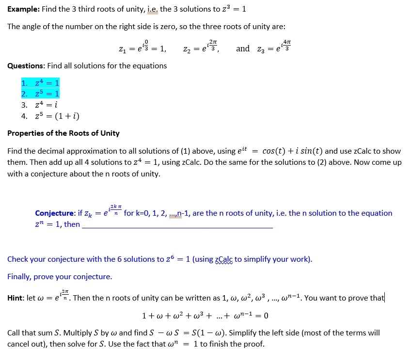 example find the 3 third roots of unity ie the 3 solutions to 23 1 the ...