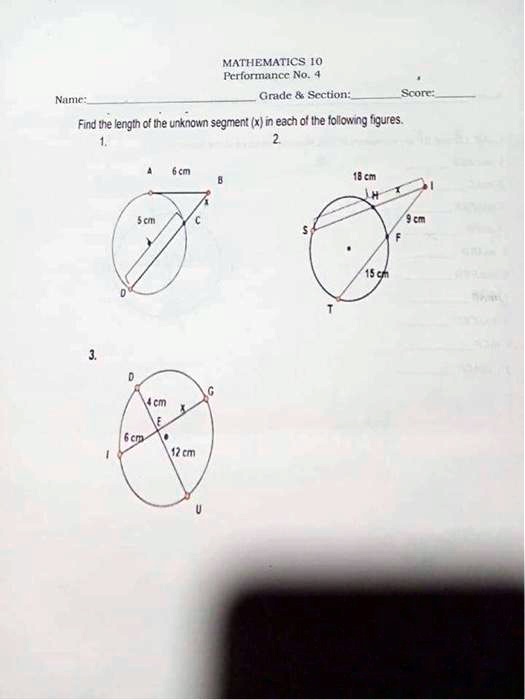 mathematics 0 ferfonmancc no gride section econ mnic find the lengin of the unknown segment xj m each 0 ihe follow ng tigures 6cm 6cm 17 cm 70945