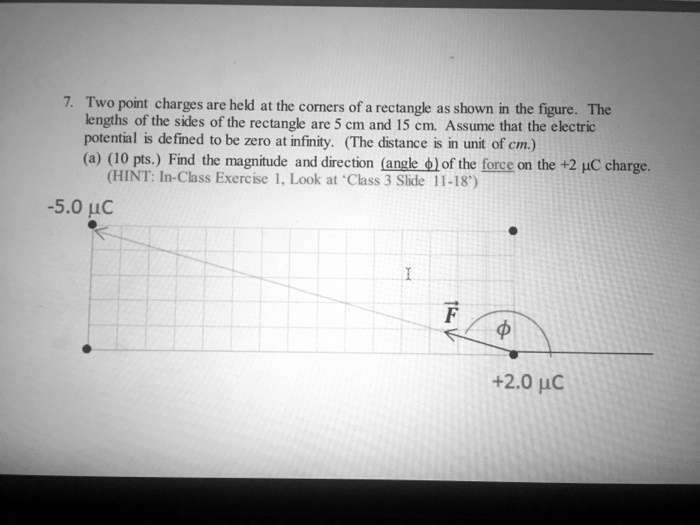 7. Two point charges are held at the corners of a rectangle as shown in ...