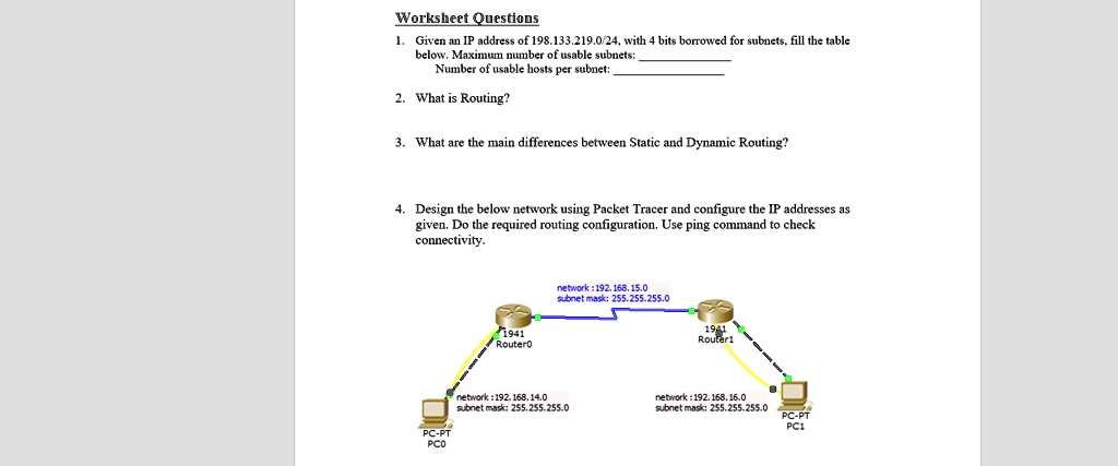 Solved Solve It With Packet Tracer Worksheet Questions 1 Given An Ip Address Of 1981332190 5951