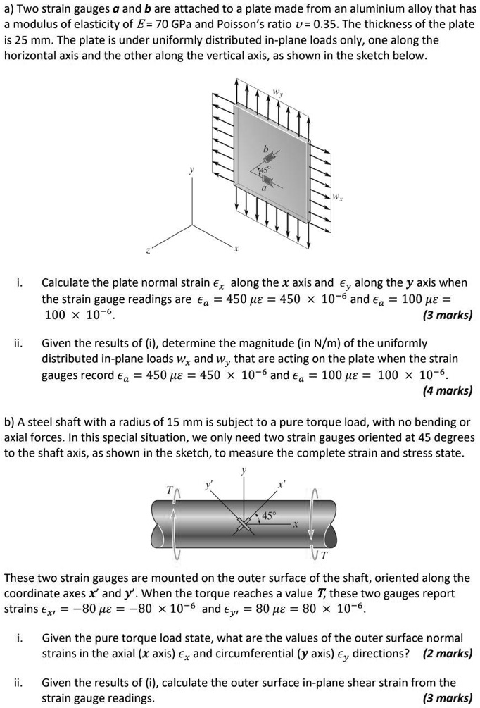 a two strain gauges a and b are attached to a plate made from an ...