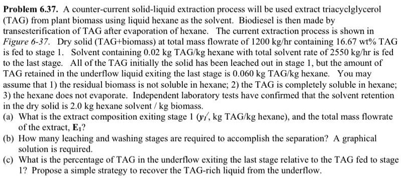 Problem 637a counter current solid liquid extraction process...