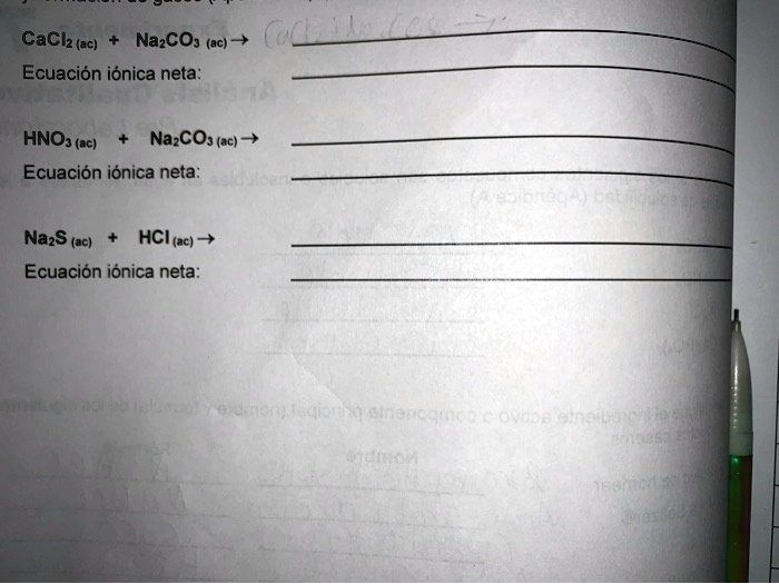 SOLVED CaCl2 (aq) + Na2CO3 (aq) â†’ CaCO3 (s) + 2NaCl (aq) Net ionic