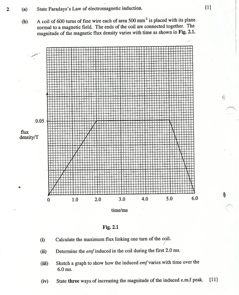 2 a state faradayss law of electromagnetic induction 1 b a coil of 600 turns of fine wire each of area 500 mm2 is placed with its plane normal to a magnetic field the ends of the coil are co 19659