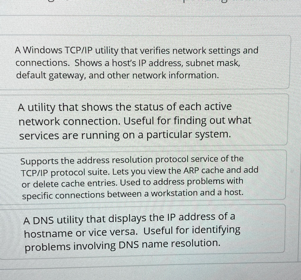 A Windows TCP/IP utility that verifies network settings and connections ...