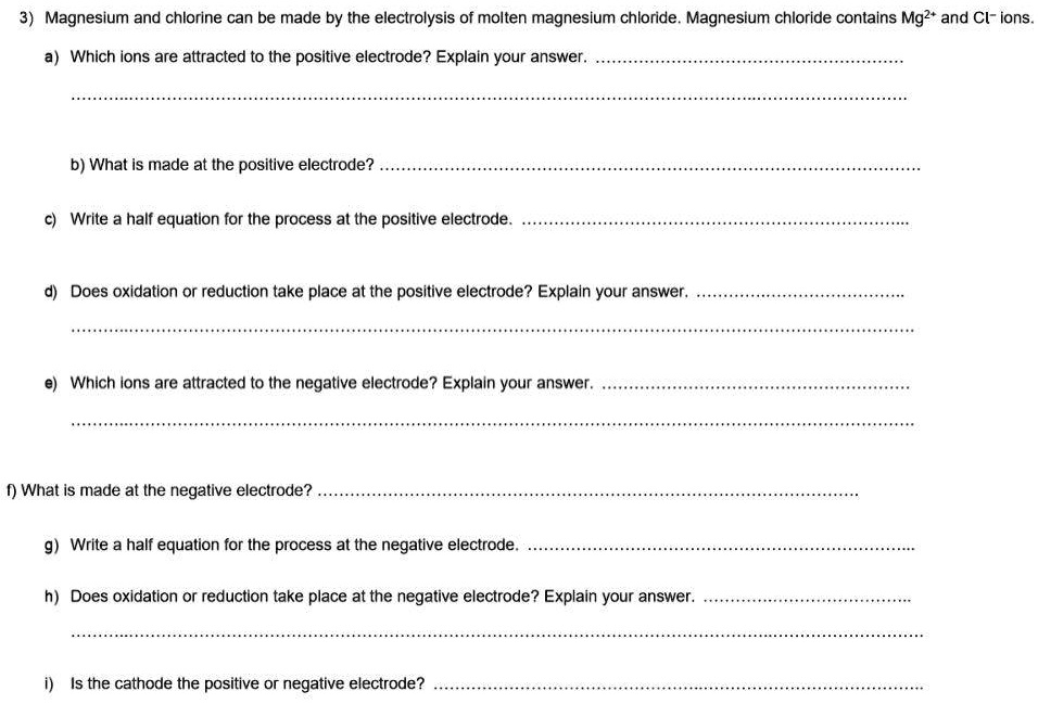 SOLVED Magnesium and chlorine can be made by the electrolysis of