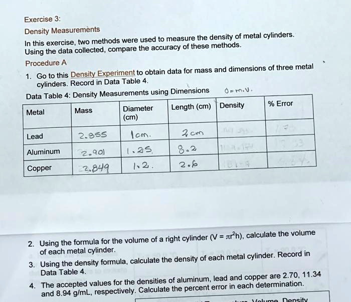 SOLVED Exercise 3 Density Measurements Methods were used to measure