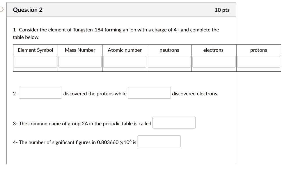 SOLVED Question 2 10 pts 1 Consider the element of Tungsten184