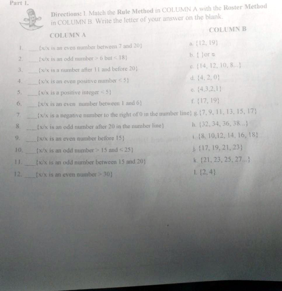Part 1. Directions: 1. Match the Rule Method in COLUMN A with the ...