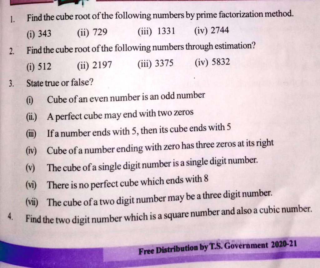 1. Find the cube root of the following numbers by prime...