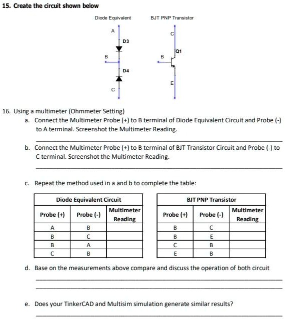 SOLVED Create the circuit shown below Diode Equivalent Circuit BJT