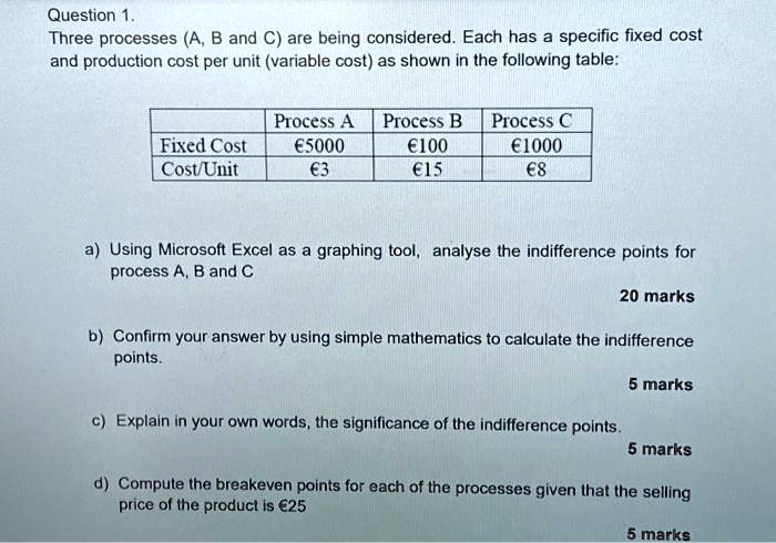 SOLVED: Question Three processes (A B and C) are being considered. Each ...