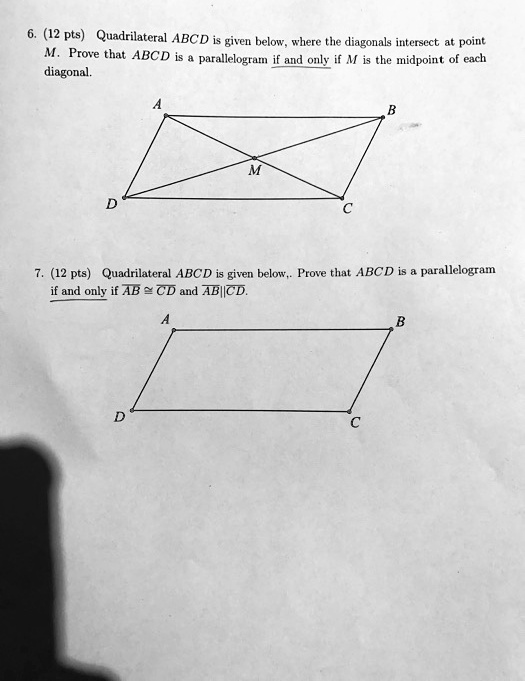 Solved 12 Pts Quadrilateral Abc D Given Below Where The Diagonals Intersect Poic Prove That 9116