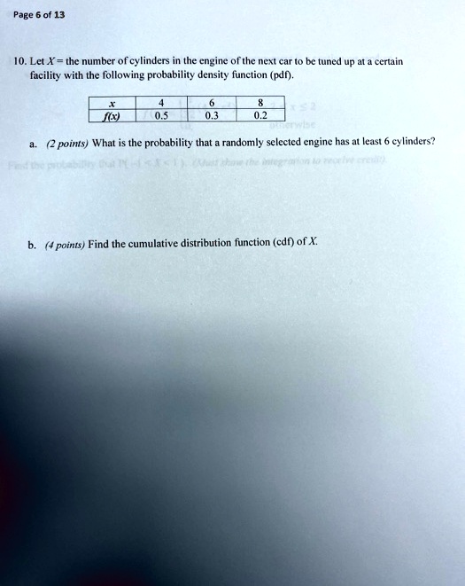 SOLVED Pagc of 13 10. Let X = the number of cylinders in the engine