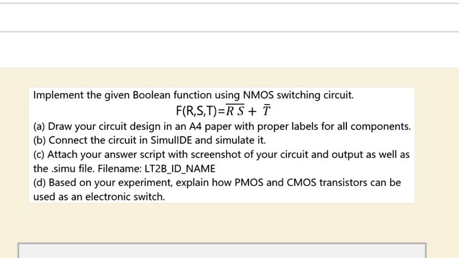 SOLVED: Implement the given Boolean function using NMOS switching ...