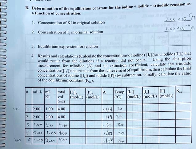 SOLVED: Iodide triiodide reaction B. Determination of the equilibrium ...