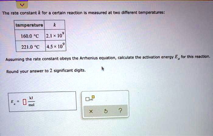 SOLVED:The rate constant k for certain reaction is measured at two ...