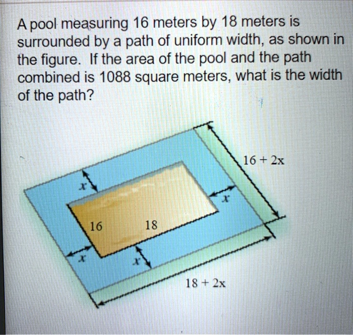 SOLVED A pool measuring 16 meters by 18 meters is surrounded by a path