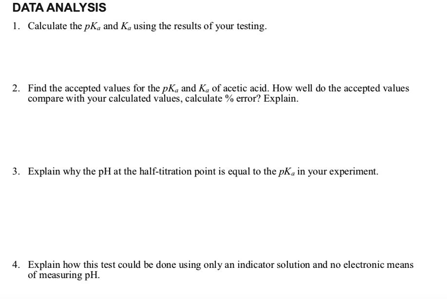 Solved Data Analysis Calculate The Pka And Ka Using The Results Of