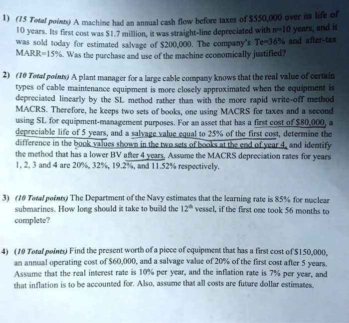 SOLVED depreciable life of 5 years, and a salvage value equal to 25
