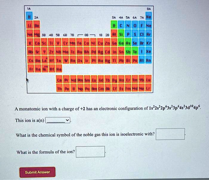 SOLVED4B 58 C 8B A monatomic ion with charge of +2 has an