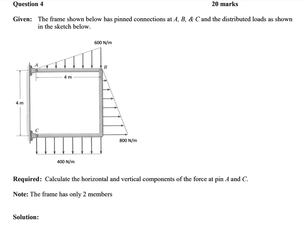 SOLVED: Question 4 20 marks Given: The frame shown below has pinned ...