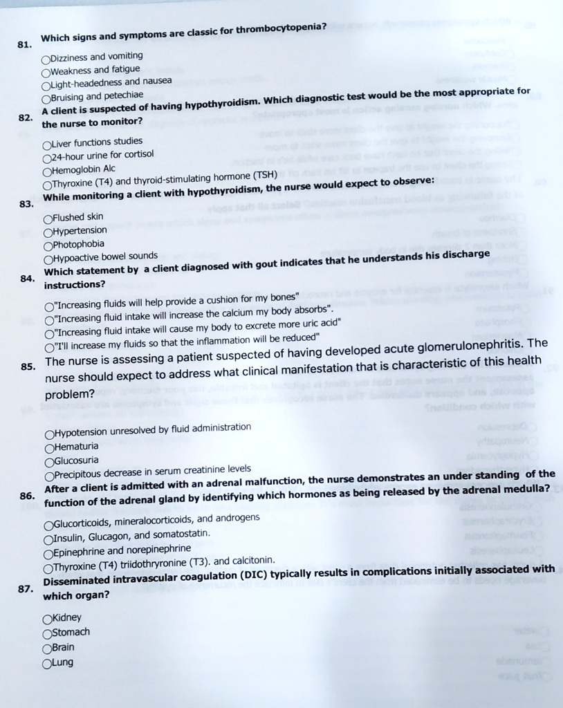 SOLVED: Medical Surgical Nursing 2 Thrombocytopenia? Which signs and ...