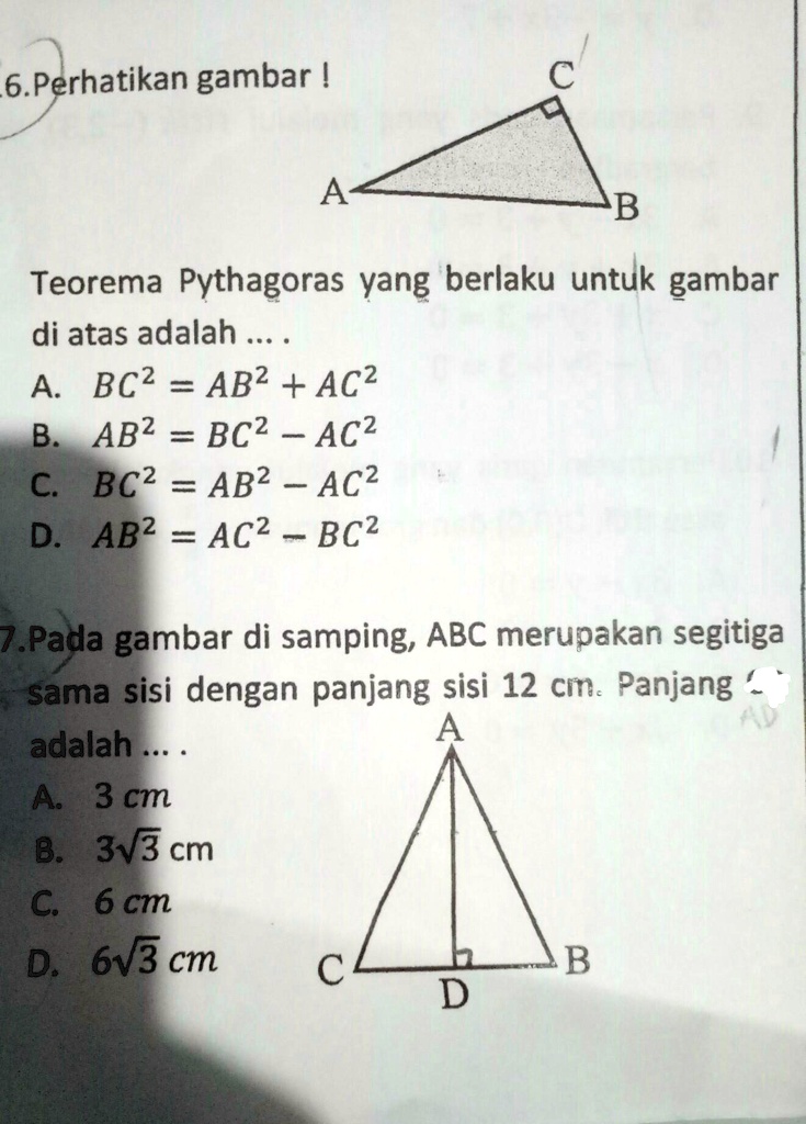 teorema pythagoras yang berlaku untuk gambar diatas adalahyg