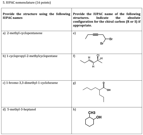 SOLVED5.IUPAC nomenclature (16 points) Provide the structure using the