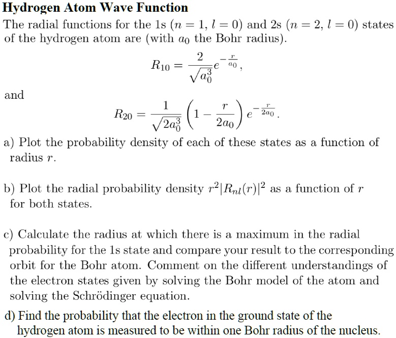 SOLVED: Text: Hydrogen Atom Wave Function The radial functions for the ...