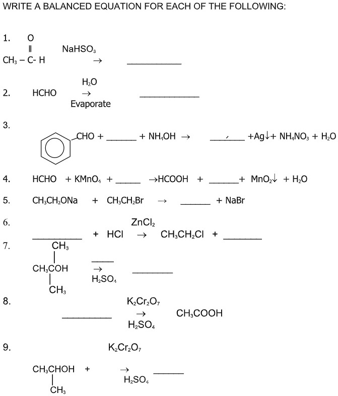 SOLVED: WRITE A BALANCED EQUATION FOR EACH OF THE FOLLOWING: NaHSO: CH ...