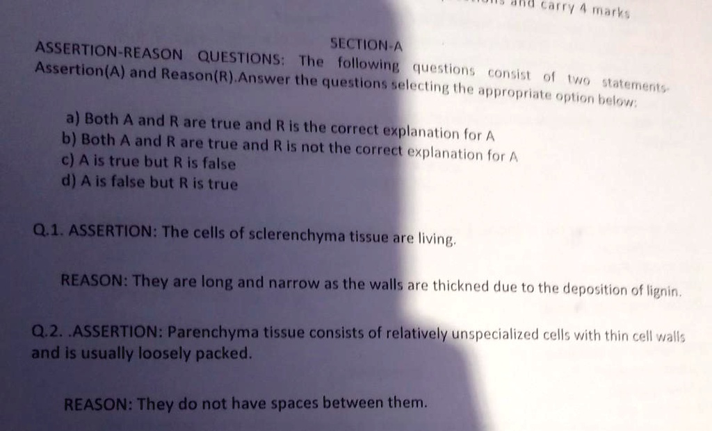 Please tell fast, it's urgent. a) That Marks ASSERTION REASON SECTION A ...