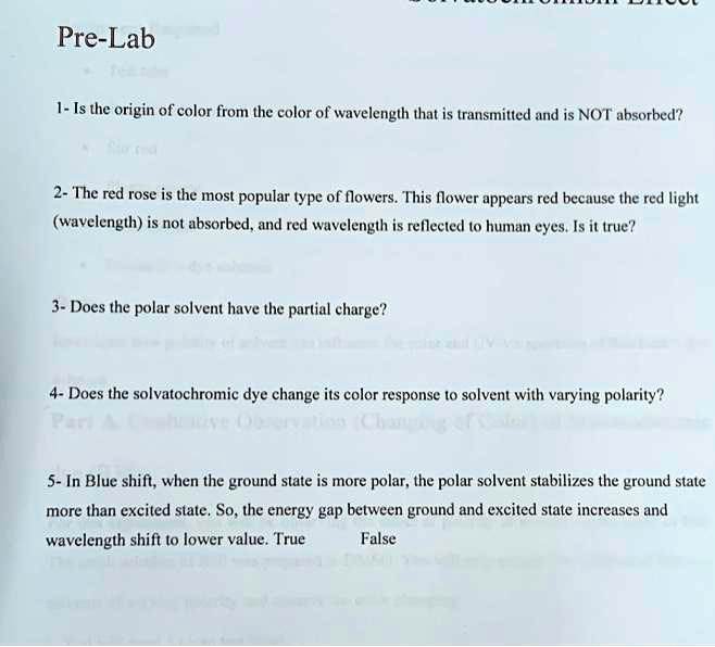 SOLVED need answers asap PreLab 1Is the origin of color from the