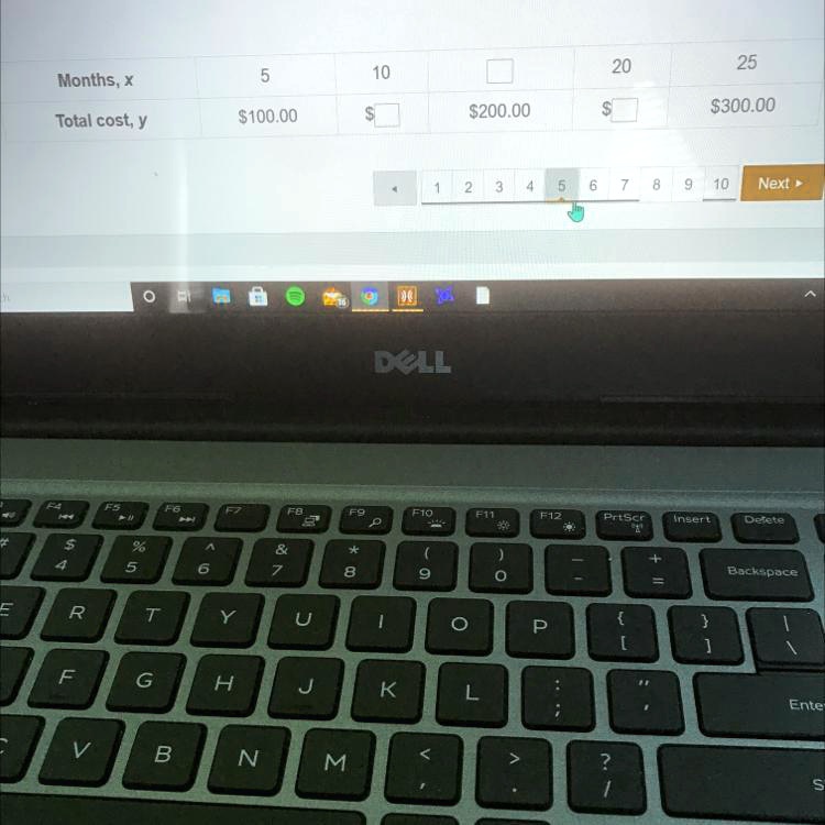 Months, x 5 10 20 25 Total cost, y 100.00 200.00 300.00