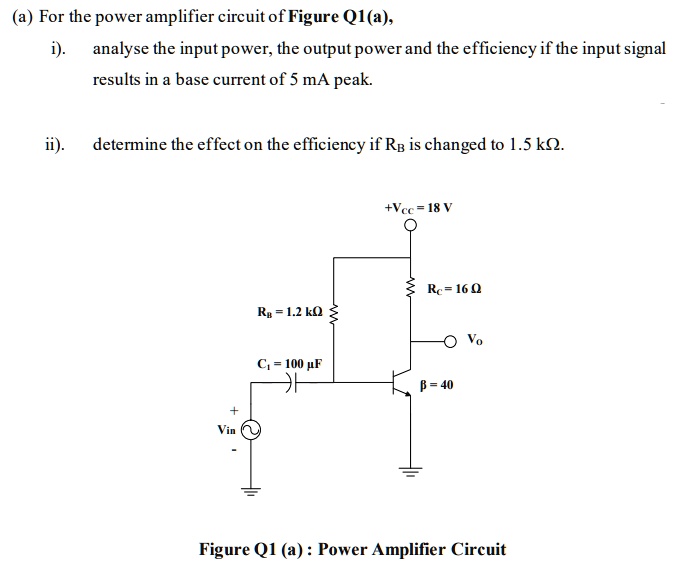 (a) For the power amplifier circuit of Figure Q1(a), i). analyse the ...